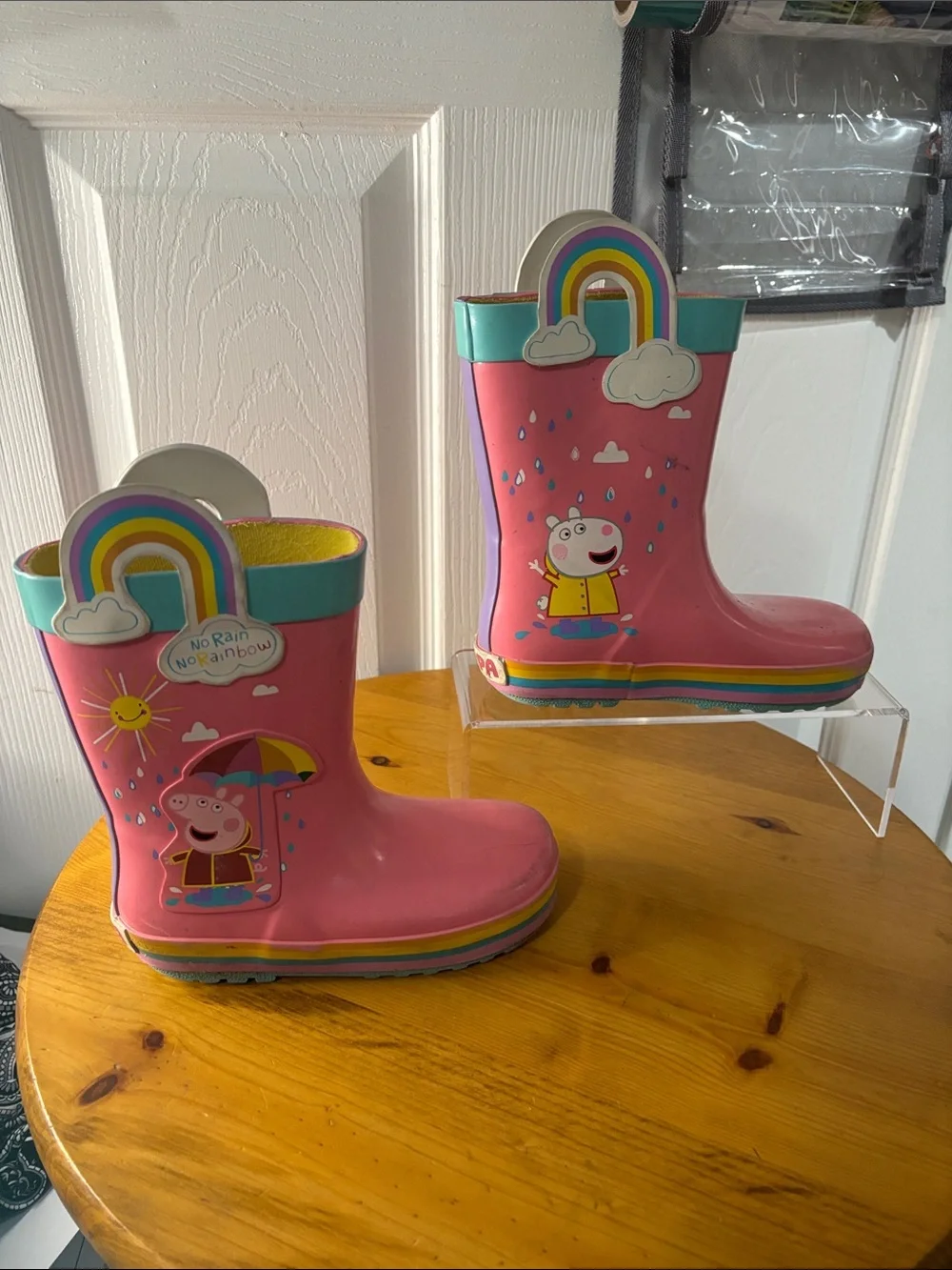 Pink Peppa Pig Rain Boots with Rainbow Trim 9/10